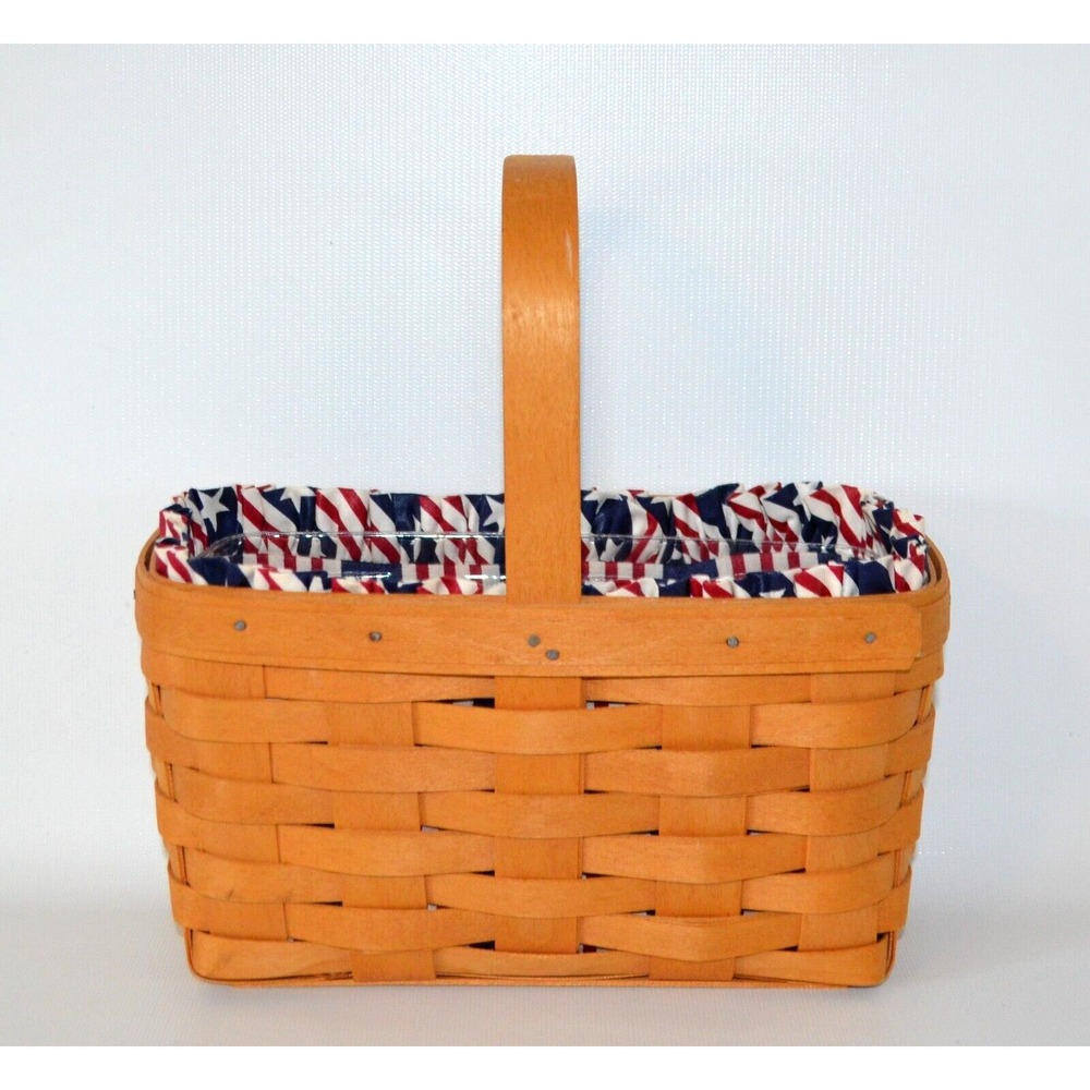 Longaberger 1999 Medium Key Basket Stars & Striped‎ Cloth Liner Clear Protector